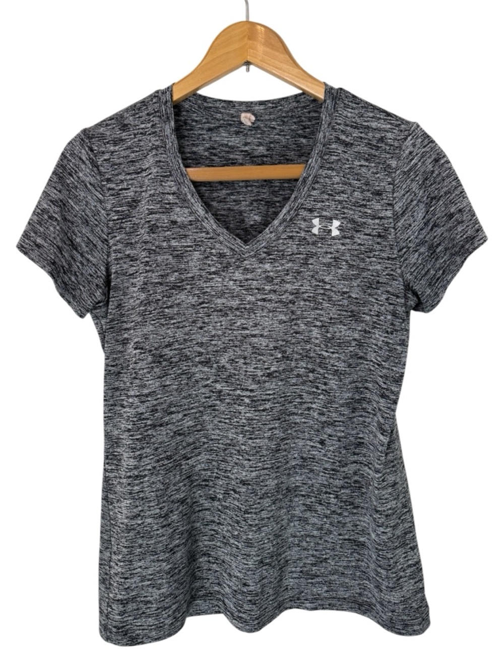 Under Armour Womens Loose Cut V-Neck Performance Tee Heather Gray Size M Gym